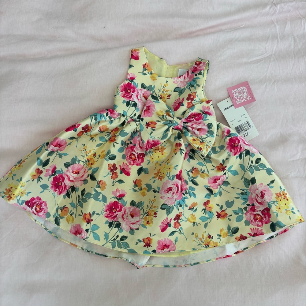 Rare Editions Floral Sleeveless Dress with Bow - 2T
